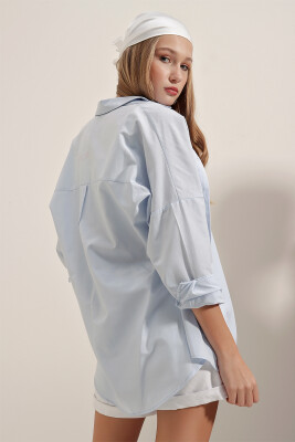 3900 Oversize Uzun Basic Gömlek - Açık Mavi - 8