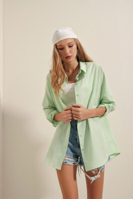 3900 Oversize Uzun Basic Gömlek - E.Yeşil - 3