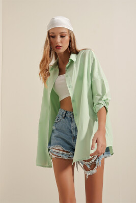 3900 Oversize Uzun Basic Gömlek - E.Yeşil - 4