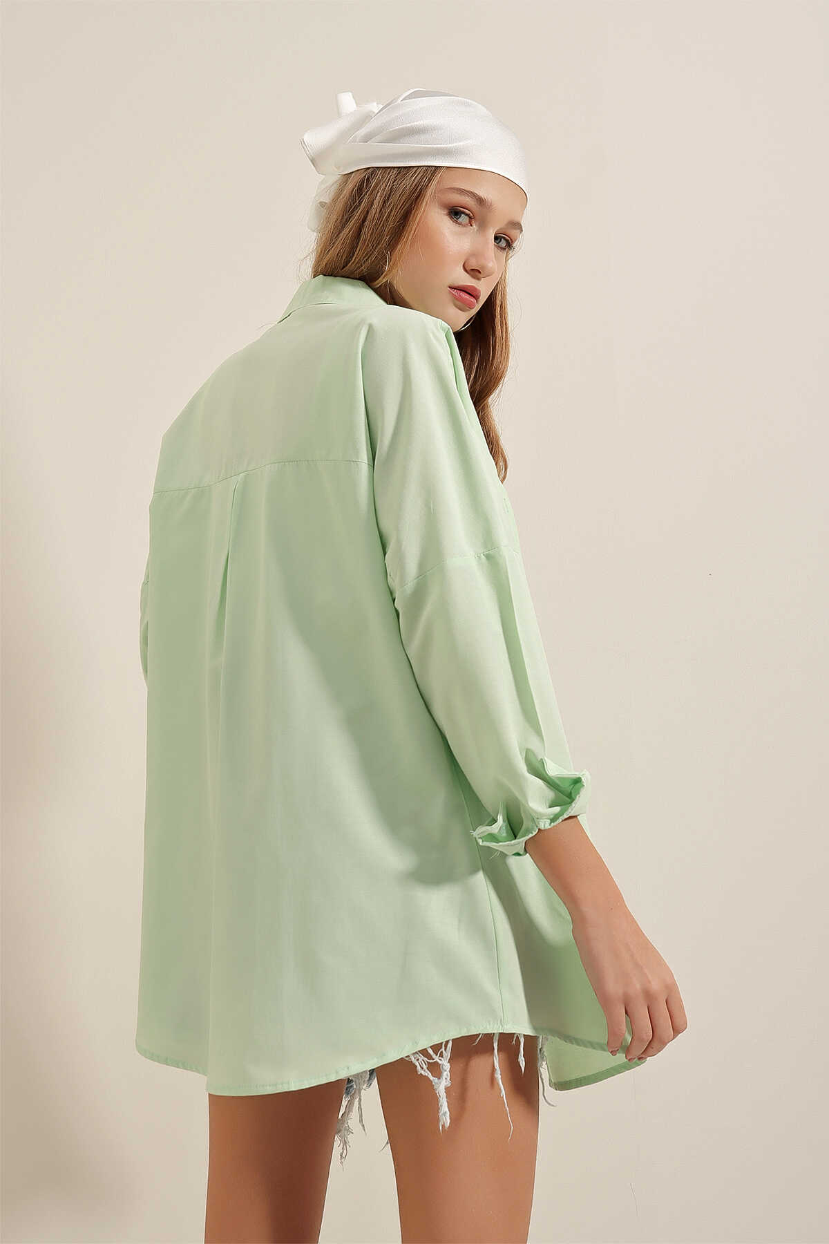 3900 Oversize Uzun Basic Gömlek - E.Yeşil - 5