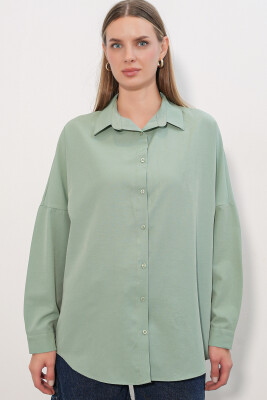 3900 Oversize Uzun Basic Gömlek - Su Yeşili - 3