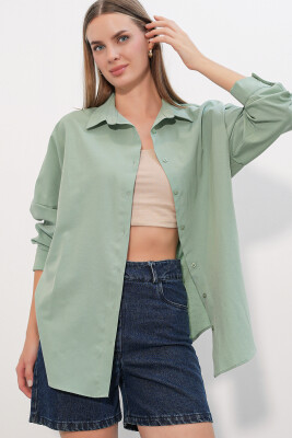 3900 Oversize Uzun Basic Gömlek - Su Yeşili - 4