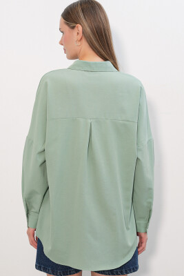 3900 Oversize Uzun Basic Gömlek - Su Yeşili - 6