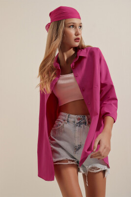 3900 Oversize Uzun Basic Gömlek - Koyu Pembe - 3