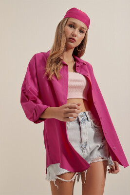 3900 Oversize Uzun Basic Gömlek - Koyu Pembe - 4