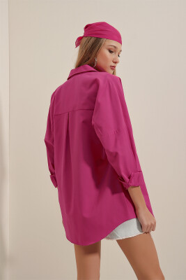3900 Oversize Uzun Basic Gömlek - Koyu Pembe - 7
