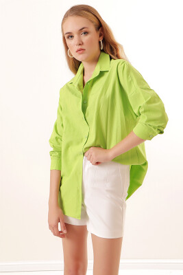 3900 Oversize Uzun Basic Gömlek - Çağla - 2