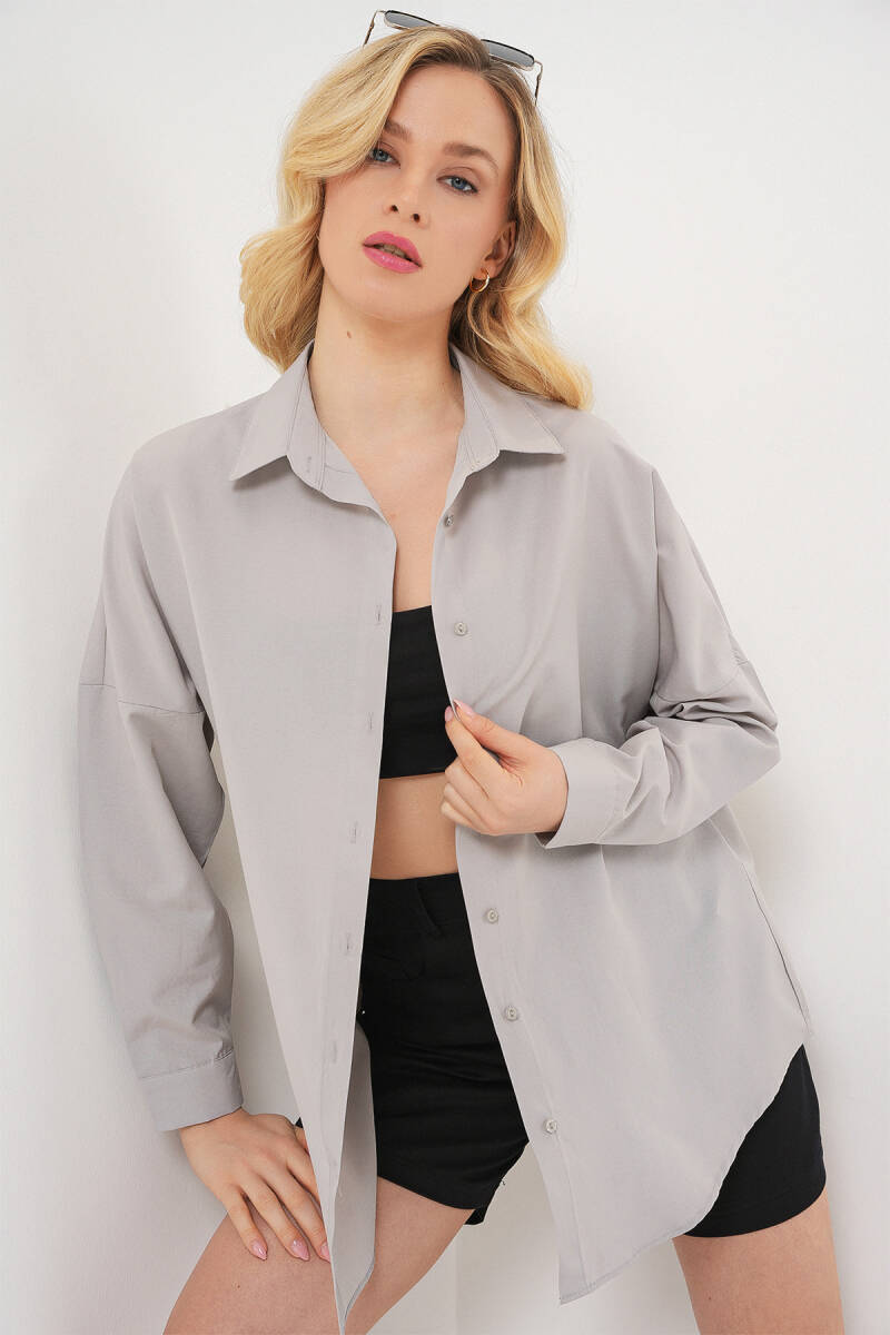 3900 Oversize Uzun Basic Gömlek - A.Gri - BİGDART