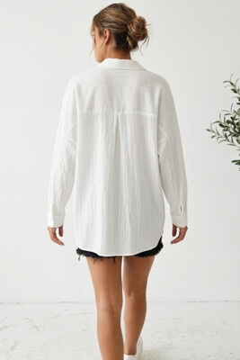 3900 Oversize Uzun Basic Gömlek - A.Beyaz - 4