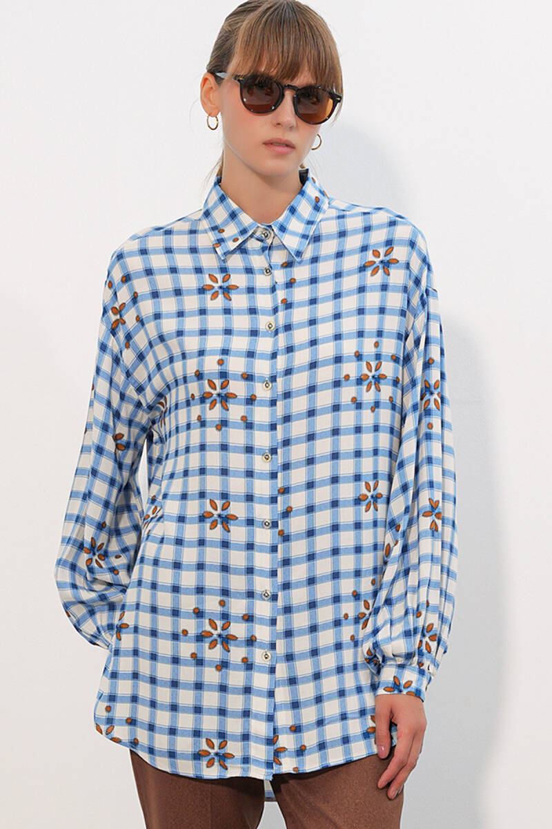 3900 Oversize Uzun Basic Gömlek - B.Lacivert - BİGDART