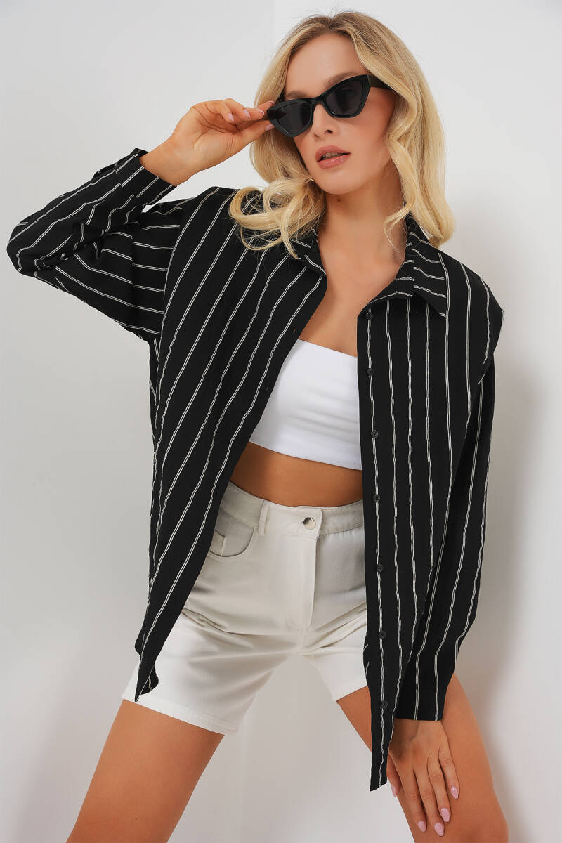 3900 Oversize Uzun Basic Gömlek - C. Siyah - BİGDART