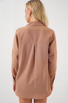 3900 Oversize Uzun Basic Gömlek - Camel - 6