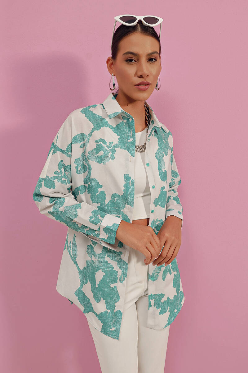 3900 Oversize Uzun Basic Gömlek - D. Mint - BİGDART