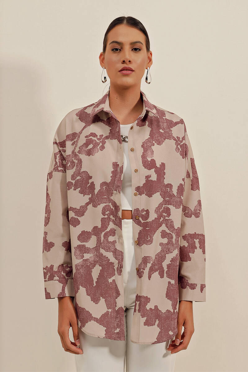 3900 Oversize Uzun Basic Gömlek - D.Gül Kurusu - BİGDART