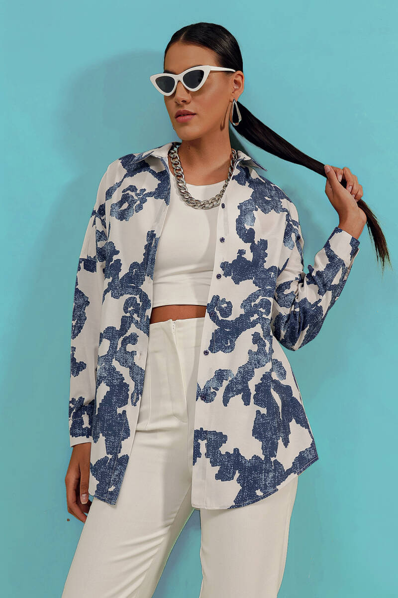 3900 Oversize Uzun Basic Gömlek - D.Lacivert - BİGDART