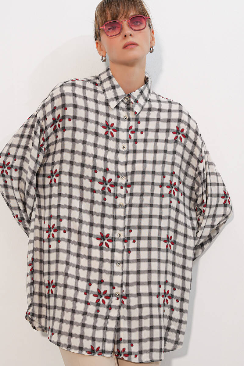3900 Oversize Uzun Basic Gömlek - E.Siyah - BİGDART