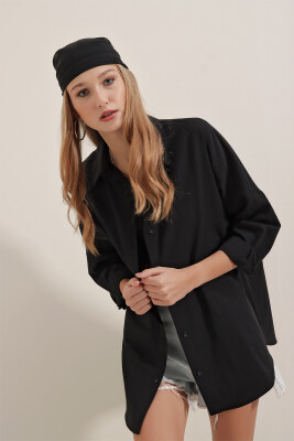 Kadın Siyah Oversize Uzun Basic Gömlek 3900 - 4
