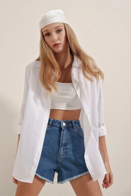 3900 Oversize Uzun Basic Gömlek İkili Paket - Beyaz Ve Kahve - 3
