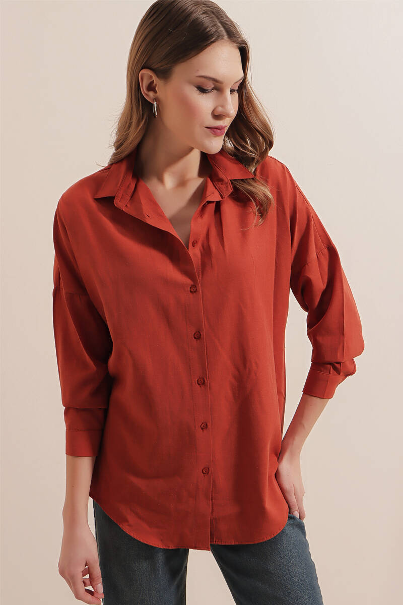 3900 Oversize Uzun Basic Gömlek - Kiremit - BİGDART