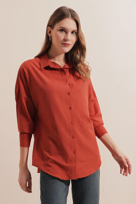 3900 Oversize Uzun Basic Gömlek - Kiremit - 2