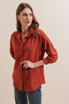 3900 Oversize Uzun Basic Gömlek - Kiremit - 4