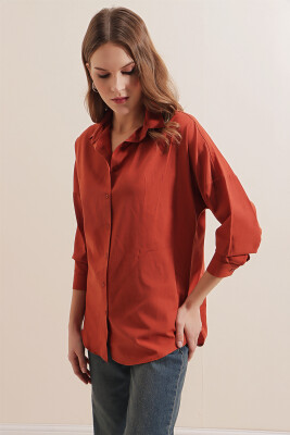 3900 Oversize Uzun Basic Gömlek - Kiremit - 6