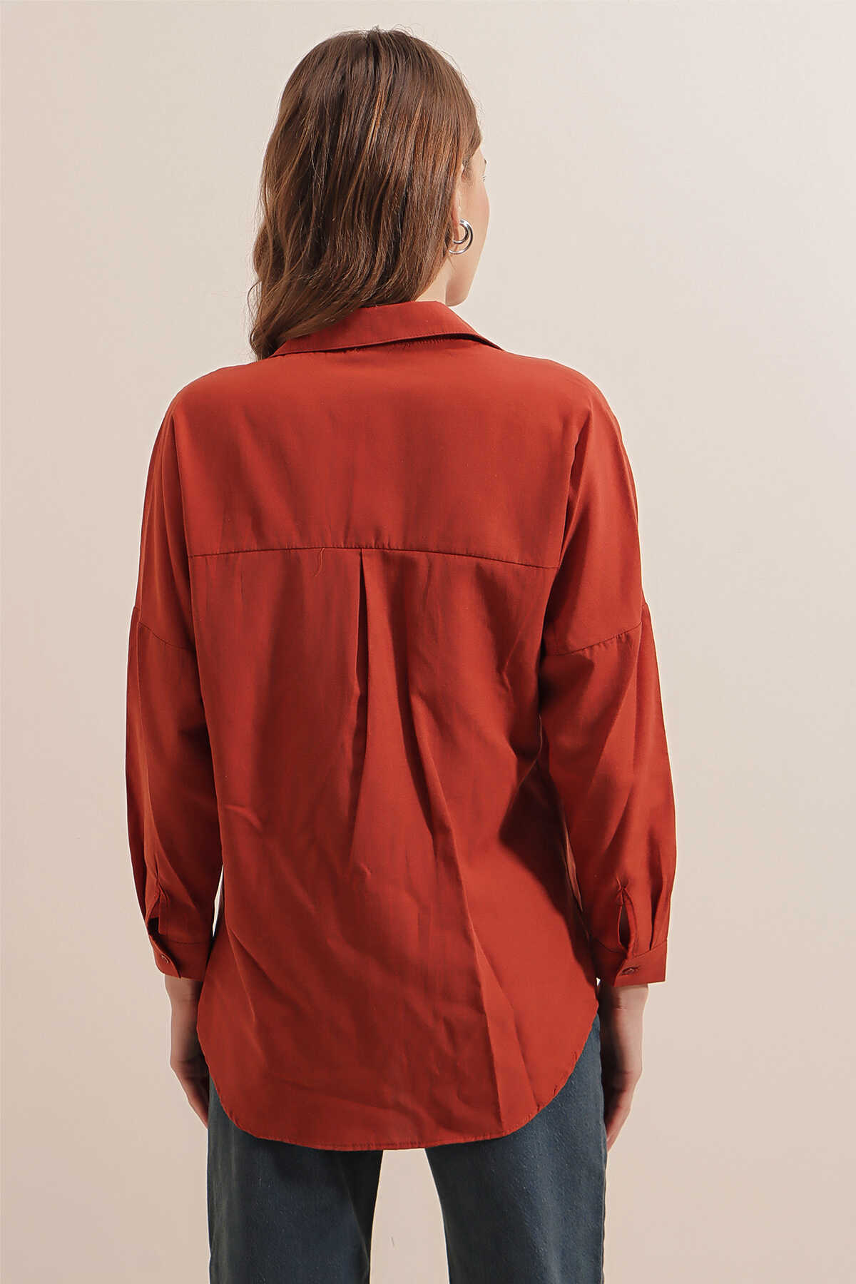 3900 Oversize Uzun Basic Gömlek - Kiremit - 7