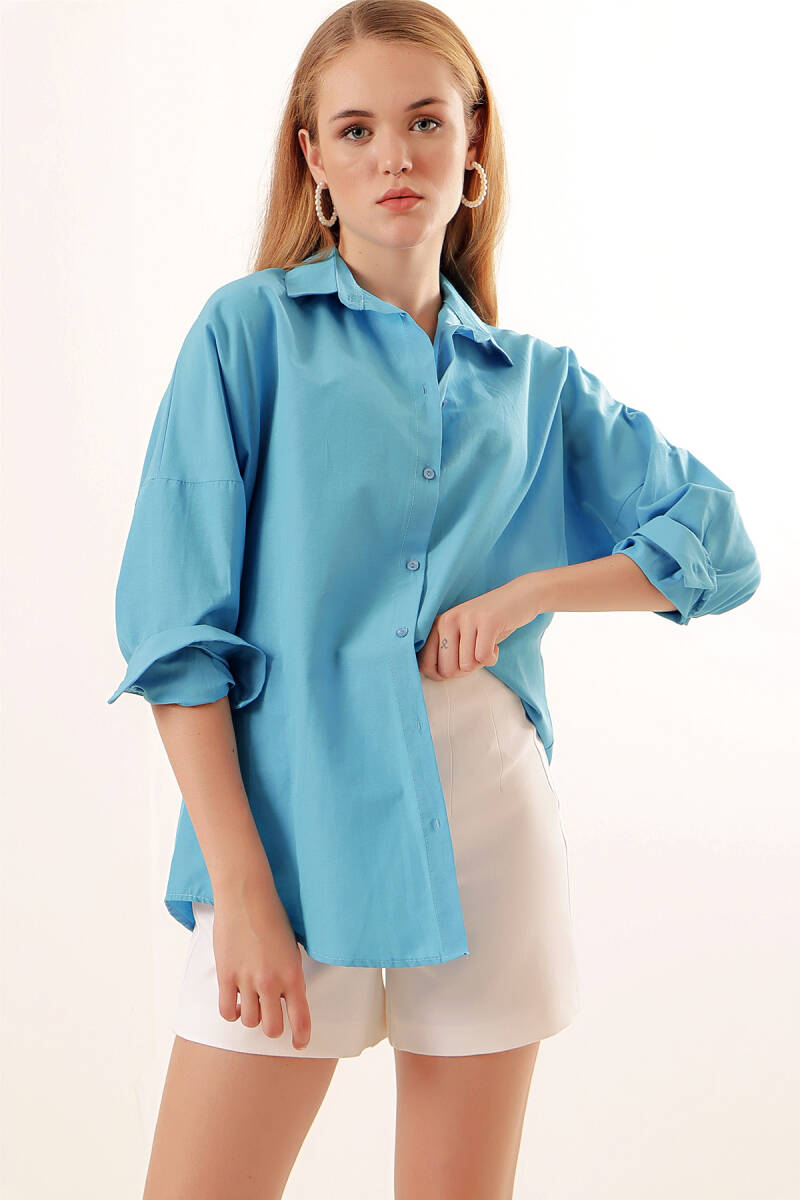 3900 Oversize Uzun Basic Gömlek - Koyu Mavi - BİGDART