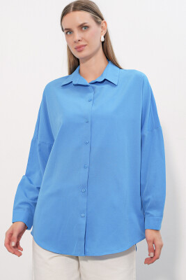 3900 Oversize Uzun Basic Gömlek - Koyu Mavi - 3