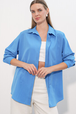 3900 Oversize Uzun Basic Gömlek - Koyu Mavi - 4