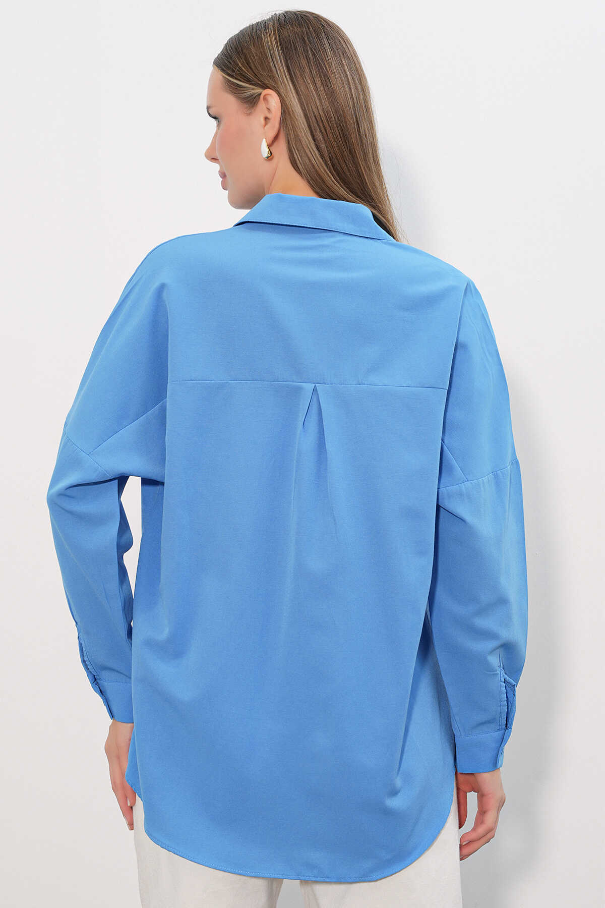 3900 Oversize Uzun Basic Gömlek - Koyu Mavi - 6
