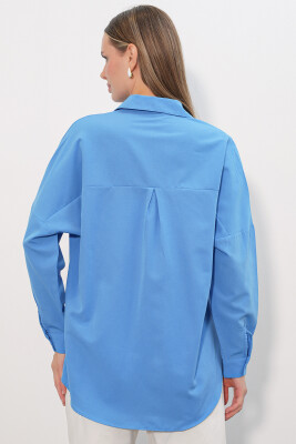 3900 Oversize Uzun Basic Gömlek - Koyu Mavi - 6