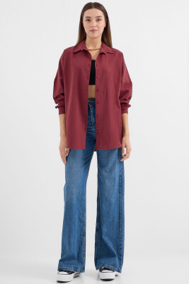 3900 Oversize Uzun Basic Gömlek - Mürdüm - 2