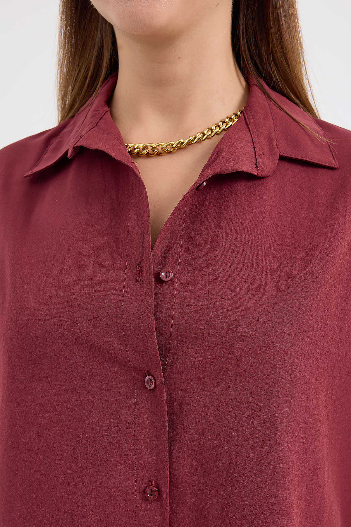 3900 Oversize Uzun Basic Gömlek - Mürdüm - 4