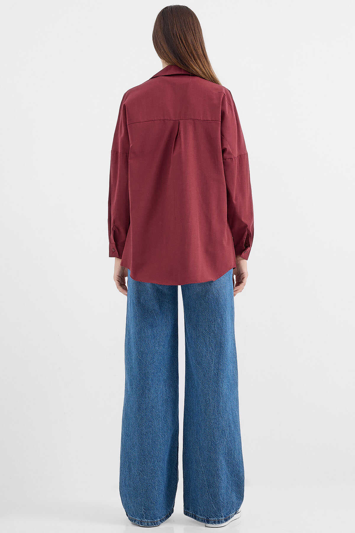 3900 Oversize Uzun Basic Gömlek - Mürdüm - 5