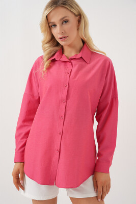 3900 Oversize Uzun Basic Gömlek - Nar - 3
