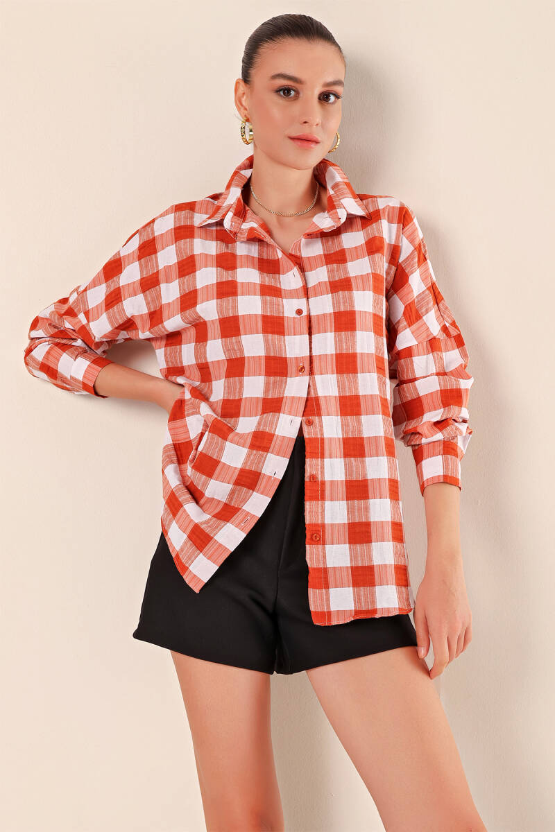 3900 Oversize Uzun Basic Gömlek - Taba - BİGDART