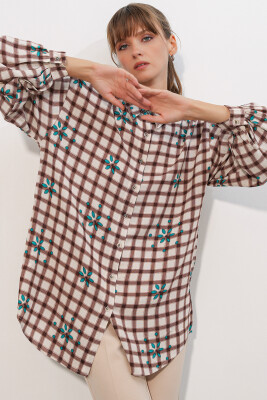 3900 Oversize Uzun Basic Gömlek - Taba - BİGDART