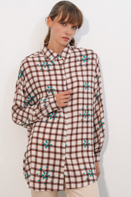 3900 Oversize Uzun Basic Gömlek - Taba - 3