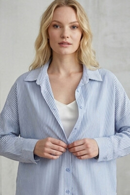 3900 Oversize Uzun Basic Gömlek - V. İndigo 