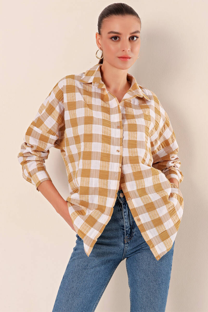 3900 Oversize Uzun Basic Gömlek - Vizon - BİGDART