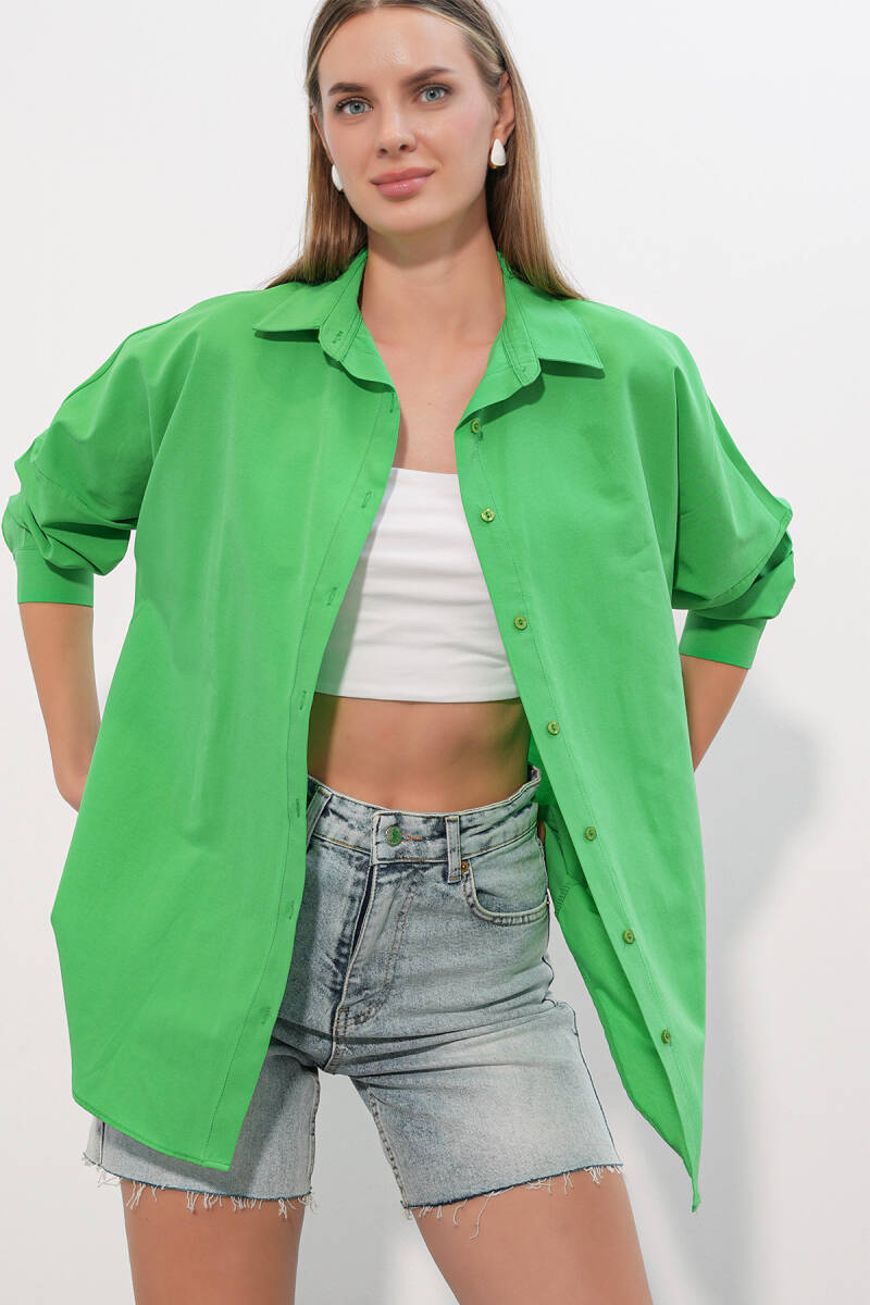3900 Oversize Uzun Basic Gömlek - G.Yeşil - BİGDART