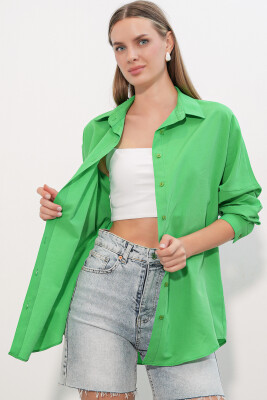3900 Oversize Uzun Basic Gömlek - G.Yeşil - 3