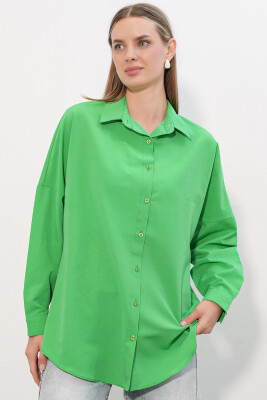 3900 Oversize Uzun Basic Gömlek - G.Yeşil - 4