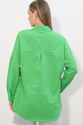 3900 Oversize Uzun Basic Gömlek - G.Yeşil - 6