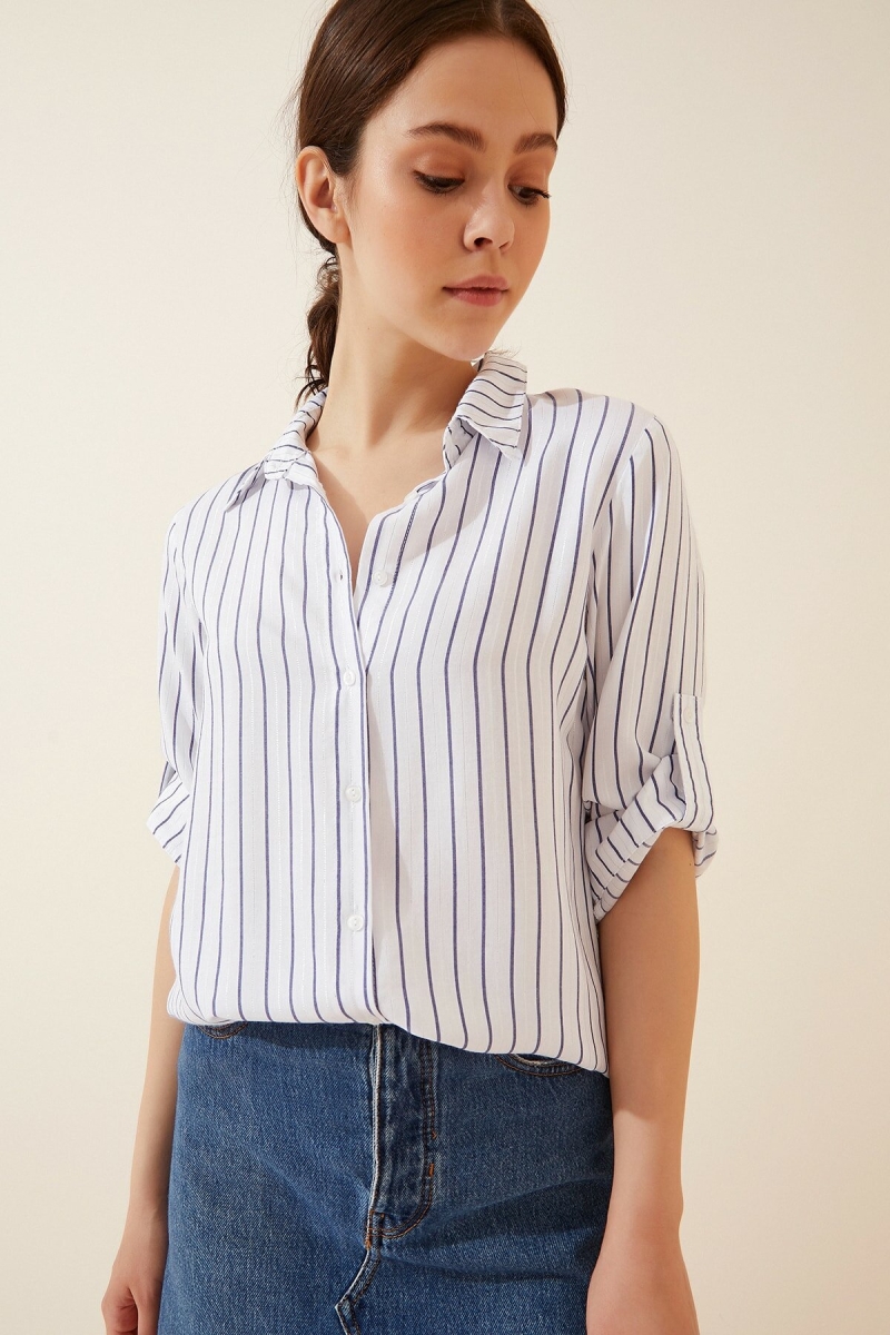 3912 Çizgili Gömlek - Beyaz - BİGDART