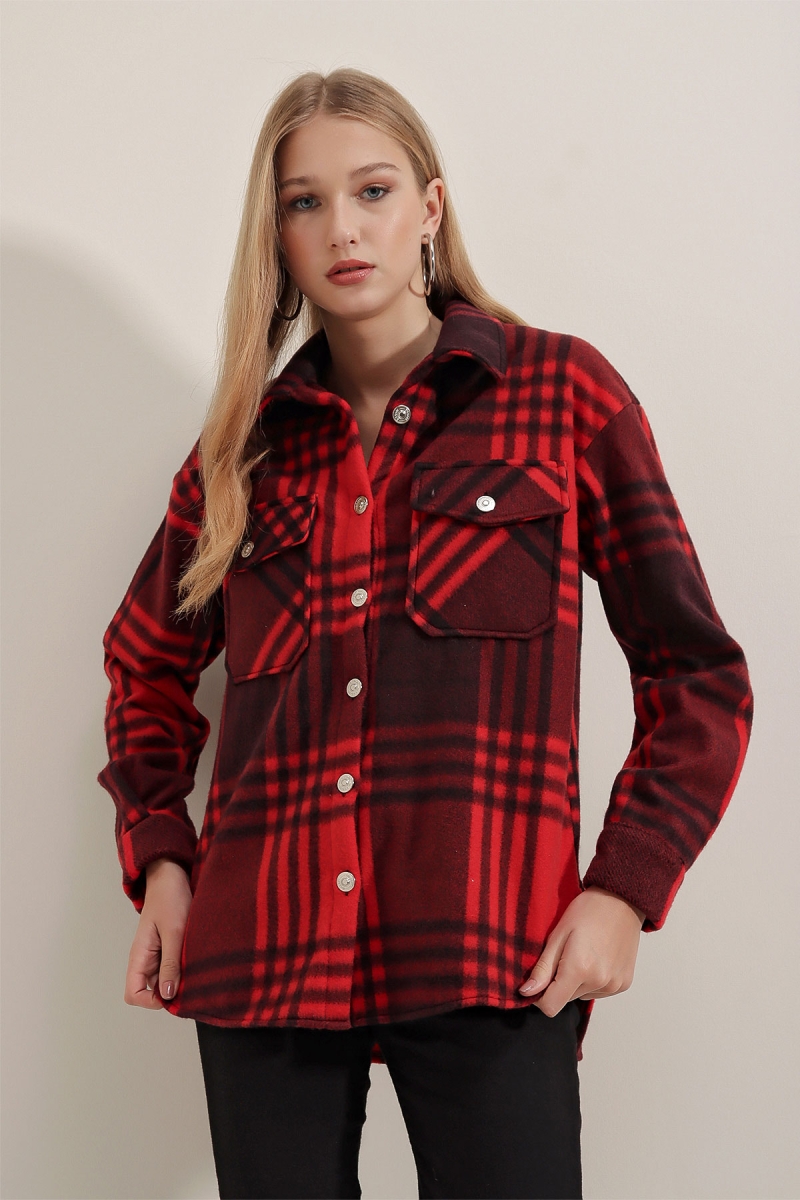 3953 Boyfriend Oduncu Gömleği - Bordo - BİGDART