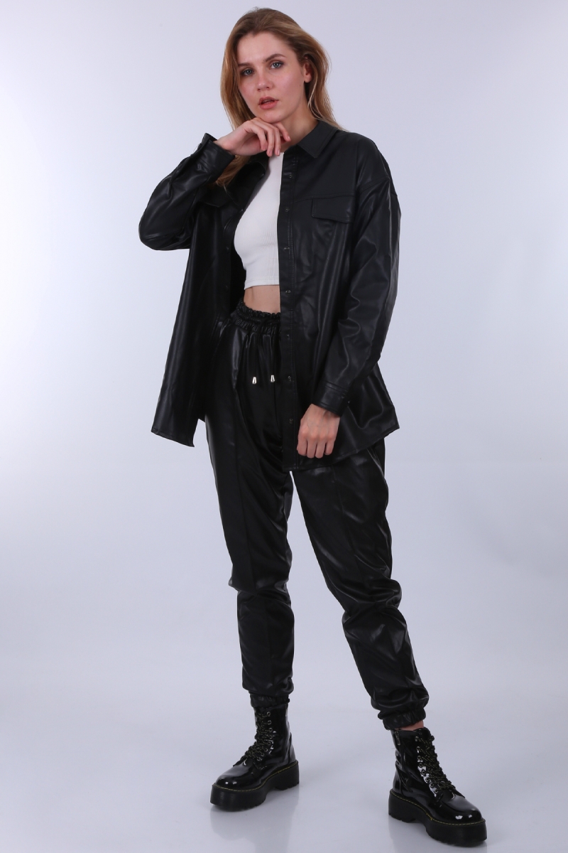 3956 Deri Gömlek - Siyah - BİGDART