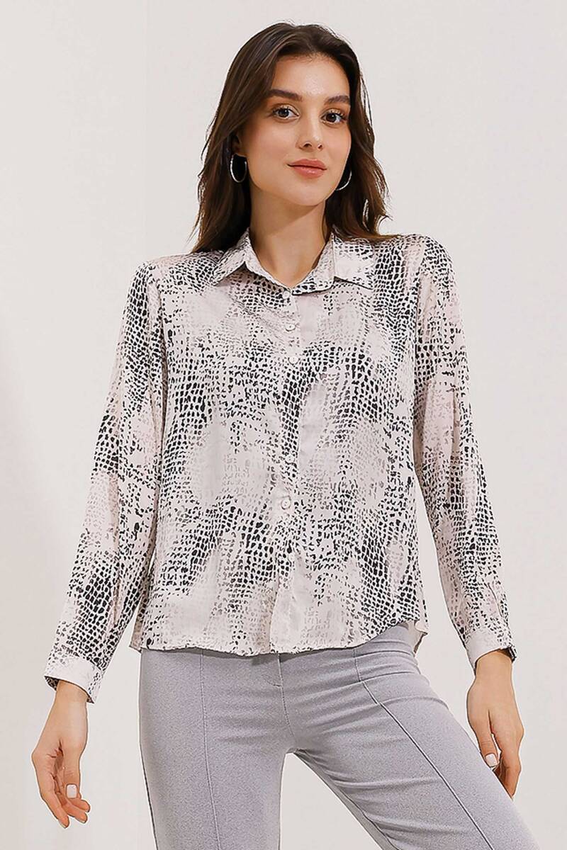 3964 Hafif Dökümlü Saten Gömlek - A.Gri - BİGDART