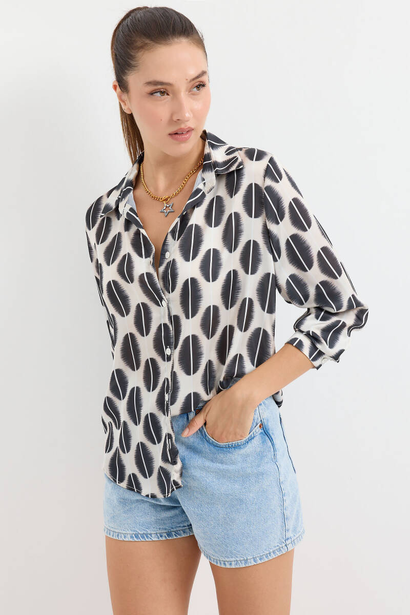 3964 Hafif Dökümlü Saten Gömlek - B. Siyah - BİGDART